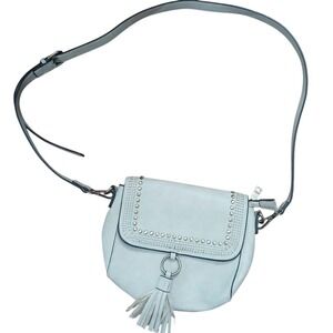 Jen & Co Crossbody Bag Womens‎ Small Light Gray Studded Tassel Saddle Bag